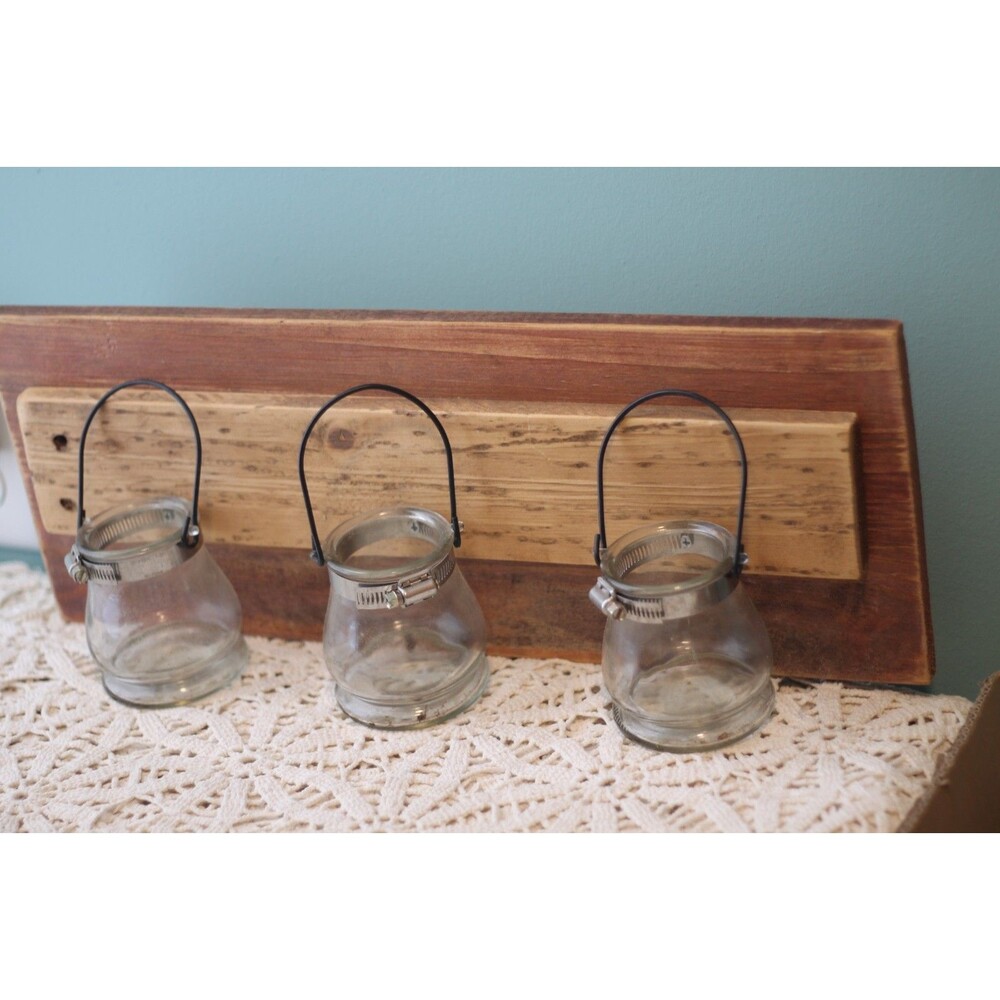 rustic wall-mounted with three 3 glass jars wall vases